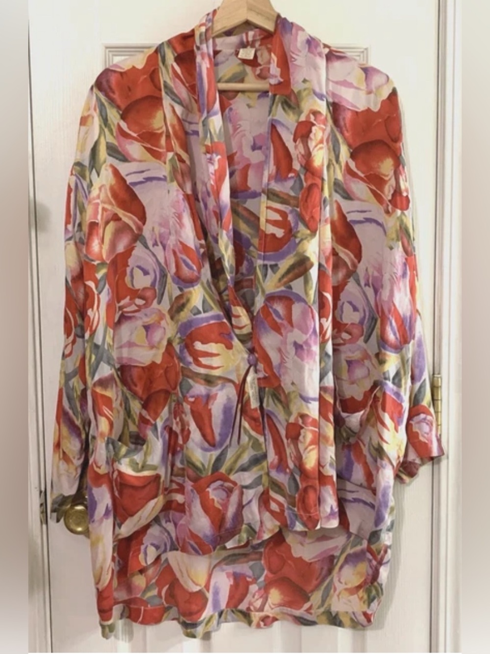 Victoria's Secret Vintage Gold Label Floral Silk Women Small Tie Robe FLAW